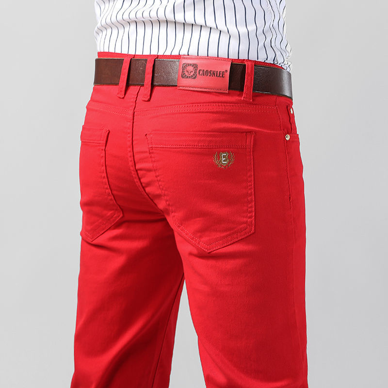 Aglaonema Red - Celana Denim regang warna-warni pria, bawahan